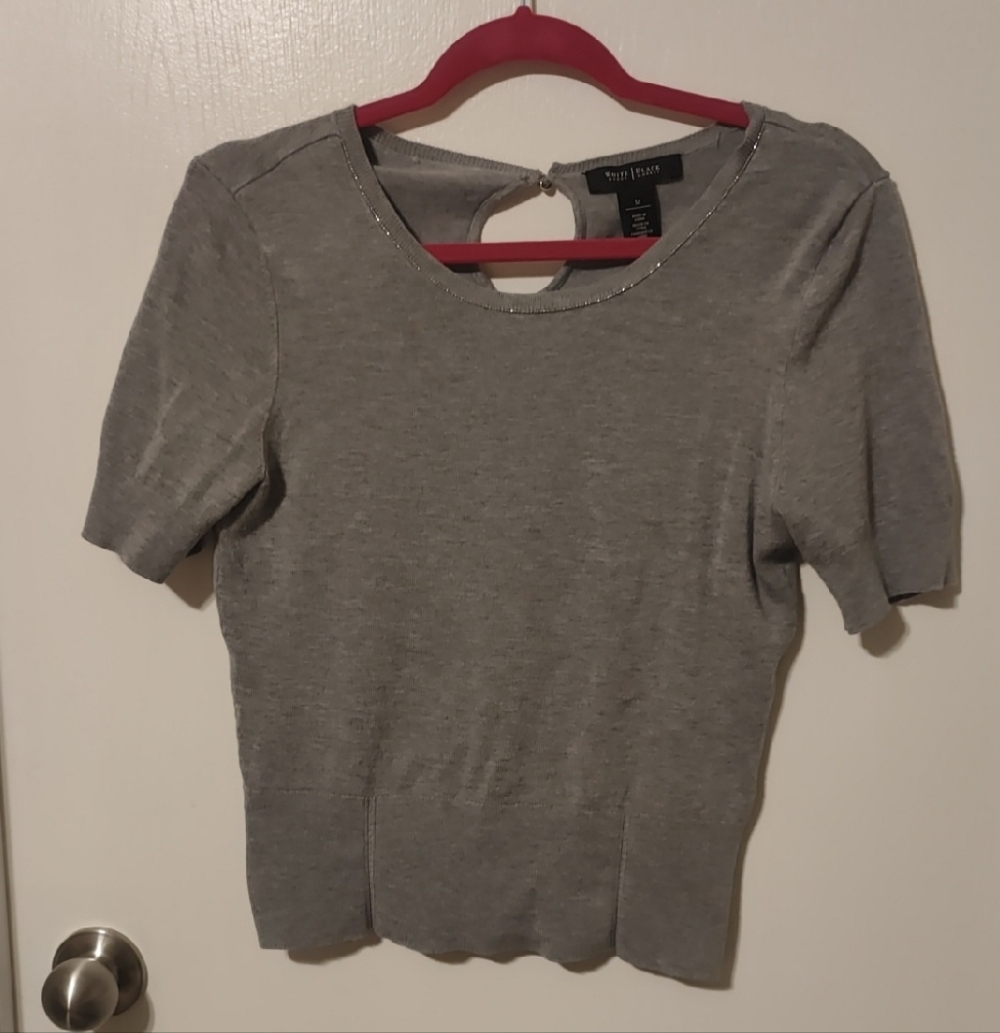 White House Black Market Gray Sweater with Silver Trim